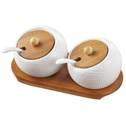 TNKML Ceramic Spice Jar Set 3 Piece With Bamboo Cover Sauce Jar Cruet Storage Storage Box With Spoon Kitchenware Spice Container-2
