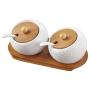 TNKML Ceramic Spice Jar Set 3 Piece With Bamboo Cover Sauce Jar Cruet Storage Storage Box With Spoon Kitchenware Spice Container-2