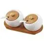 TNKML Ceramic Spice Jar Set 3 Piece With Bamboo Cover Sauce Jar Cruet Storage Storage Box With Spoon Kitchenware Spice Container-2