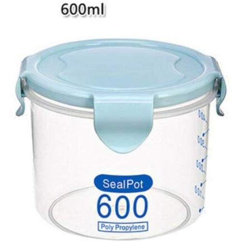 FidgetKute Airtight Clear Plastic Kitchen Food Storage Container Seal Jar Cereal Cake Box Light Blue 600ml