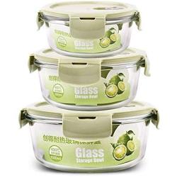 Kitchen Food Storage Jar Airtight Food Storage Glass Food Storage Container (Set Of 3) No BPA Round Glass Bowl Can Use Microwave Oven Refrigerator Dishwasher Salad Lunch Picnic