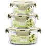 Kitchen Food Storage Jar Airtight Food Storage Glass Food Storage Container (Set Of 3) No BPA Round Glass Bowl Can Use Microwave Oven Refrigerator Dishwasher Salad Lunch Picnic
