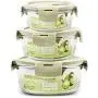 Kitchen Food Storage Jar Airtight Food Storage Glass Food Storage Container (Set Of 3) No BPA Round Glass Bowl Can Use Microwave Oven Refrigerator Dishwasher Salad Lunch Picnic
