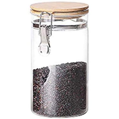 lzndeal Storage Jar Glass Storage Jar with Airtight Seal Bamboo Lid Snap-Fit Glass Canister