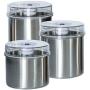 Vacuum Food Storage Canisters 3-Piece Set Stainless Container Bottoms, Clear See-Thru Lid with Vacuum Indicator and Universal Hose Attachment Keeps Food Fresh Coffee, Pasta, Fruit, Marinade Avid Armor