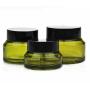 2PCS Green Upscale Empty Refill Portable Inclined Shoulder Cosmetic Cream Lotion Glass Bottle Jars with PP Liner Makeup Travel Packing Storage Holder Container for Lip Balm Eye Cream Body Packing