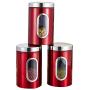 Jitnetiy 3 PCS Red Stainless Steel Kitchen Canister with Visible Window Candy Storage Jars for Kitchen Living Room