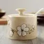 Cold Rain Ceramic Seasoning Jar Kitchen Storage Tank Seasoning Can Sugar Bowl With Spoon MSG Spice Storage Box Salt Shaker A 265,16