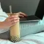 HIROZAKU 24oz Reusable Boba Cup, Eco-Friendly Leakproof Bamboo Lid Tumbler with Straw and Sleek Neoprene Sleeve - Wide Stainless Steel Straw and Cleaning Brush - Smoothie Bubble Tea Gift Set