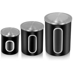 FC Airtight Window Kitchen Canister, Stainless Steel Canisters Sets with Fingerprint Resistance Lid, Set of 3 (Black)