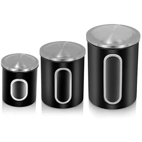 Edelstahltopfen Set 3er-Set mit Fingerabdrucksensor – Küchentopfen, luftdicht, Schwarz