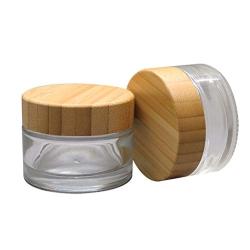 1Pcs 30g/1oz Clear Glass Empty Refillable Cosmetic Jar with Bamboo Cap and Liner Facial Cream Pot Tin Box Case Container Dispense Sample Bottle for Cosmetic Cream Lotion Storage