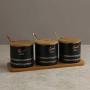 Spice Jars, Ceramic Seasoning Jar Set of 3, 3 Spice Jars + 3 Spoons (with Wooden Tray), Condiment Storage, Black, Creative Home Gifts
