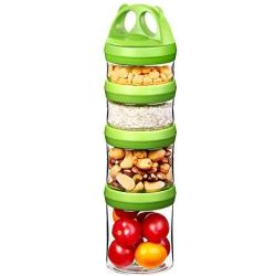 SELEWARE Portable and Stackable 4-Piece Twist Lock Panda Storage Jars Snack Container to Contain Formula, Snacks, Nuts, Drinks and More, BPA and Phthalate Free, 31oz Green