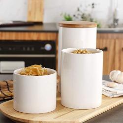 OnePine Set of 3 Food Storage Jar Ceramic Storage Containers with Airtight Seal Bamboo Lid Kitchen Canisters for Tea Sugar Coffee Spice Seasoning and More