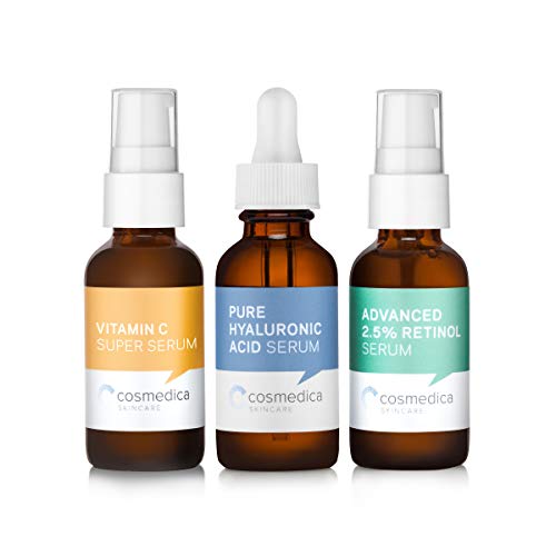 Cosmedica Skincare Trio Set Value- Vitamin C Super Serum Retinol Serum 2.5% Hyaluronic Acid Serum