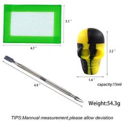 TOPJAR Wax Carving Container Set (15ml Skull Series) - Yellow/Black Nonstick Silicone Jar & Green Small Mat & Carver Tool Each 1