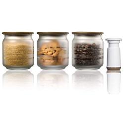 Vacuumsaver C500FBKIT Pack of 3 Translucent Glass Jars + Pump (0.5 L, Classic), Coffee Colour