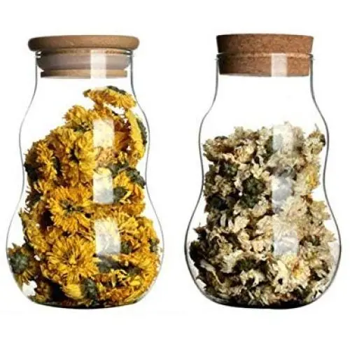Ensemble de 2 bocaux en verre transparent avec couvercle en liège/couvercle en bambou - Emoyi