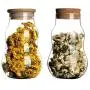 Ensemble de 2 bocaux en verre transparent avec couvercle en liège/couvercle en bambou - Emoyi