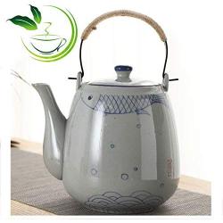 Teapot Ceramic Vintage Style Large capacity stainless steel filter kettle Water storage jar the Chinese tea culture Green Jasmine Flowers Black Tea Coffee milk,living room,tea lovers 1500ml,C