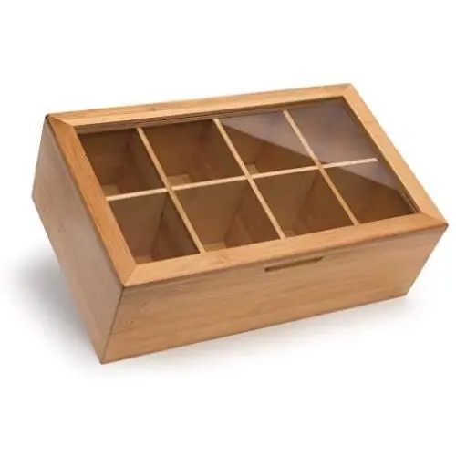 Boîte de rangement pour thé en bambou 100% Randomgrounds, Taille Haute, Contient plus de 120 sachets de thé debout ou couchés, 8 compartiments réglables, Finition bois naturelle. Boîte de rangement pour thé en bambou 100% Randomgrounds, Taille Haute, Contient plus de 120 sachets de thé debout ou couchés, 8 compartiments réglables, Finition bois naturelle.