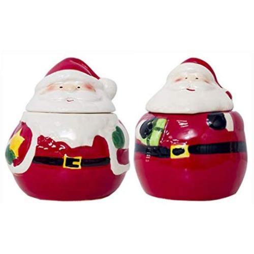 Amosfun 2pcs Christmas Santa Claus Spice Jar Seasoning Pots Salt Sugar Pepper Box Kitchen Condiment Storage Container Christmas Holiday Party Supplies Favors