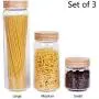 Glass Canisters with Airtight Lids, Set of 3 Glass Food Storage Containers, Clear Glass Jars Air Tight Cereal Container for Spaghetti Noodle, Pasta,Candy, Cookie, Rice, Sugar, Flour
