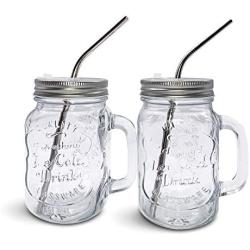 Glass Jar Cups with Lids and Stainless Steel Straws Drinking