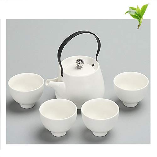 Handgemachte Teekanne Set Keramik Vintage 250ml kleine Kapazität mit 4 Tassen, Wasserbehälter, chinesische Tee-Kultur, Jasmintee, Schwarztee, Kaffee, Milch, Wohnzimmer, Teeliebhaber, Weiß