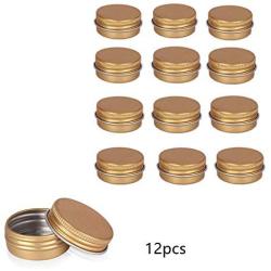 Threeflower 12Pcs 15Ml Gold Aluminum Case Makeup Storage Balm Silver Metal Jar Can Tin for Ointment Hand Cream Storage Containers Wax Boxes,Yellow