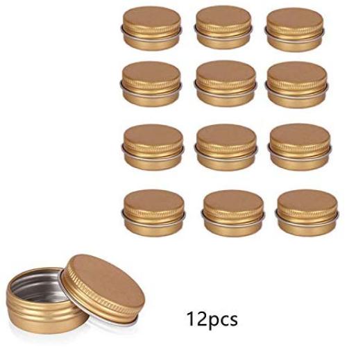 Threeflower 12Pcs 15Ml Gold Aluminum Case Makeup Storage Balm Silver Metal Jar Can Tin for Ointment Hand Cream Storage Containers Wax Boxes,Yellow