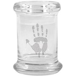 Clear Glass Herb Stash Jar and Lid 2.75 oz with Zombie Hand Logo from Smoke Promos