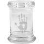 Clear Glass Herb Stash Jar and Lid 2.75 oz with Zombie Hand Logo from Smoke Promos