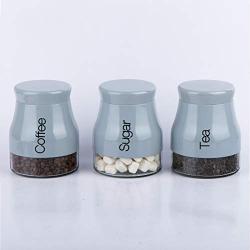 Gr8 Home Set of 3 Kitchen Storage CANISTERS Tea Coffee Sugar Jars POTS CONTAINERS Caddy Set (Grey)