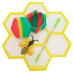 SZBS Silicone Mat Bee-Pad Honey-pad + 26ml Bee-Container + Carving Tool Assorted Color Silicone Container For Wax Oil Concentrate Storage Jars (Bee pad&container&tool)