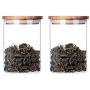 2 Piece Clear Glass Canister Food Storage Jar With Airtight Wood Lids Air Tight Storage Containers for Coffee Bean Loose Leaf Tea Containers Sugar Cookies Dry Fruit Nuts Candy Jars size 250ML/8.5oz