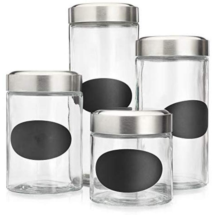 Homephile Chalk Glass Canister/Jar with Screw Lid ; Use As Storage Coffee -  Rice - Flour - Sugar Canister ;