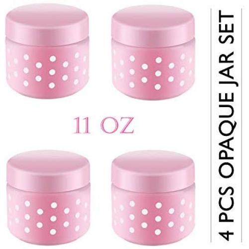 Opaque Glass Jar w Plastic Airtight Lid Dishwasher Safe Decorative Storage 4 Pcs 11 Oz