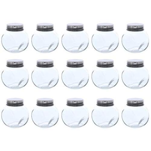 Clear Glass Jar - 15-Pack Mini Slanted Candy Jars with Screw on Lids for Wedding Decoration, DIY, Home, Party Favors, 3.4-Ounce