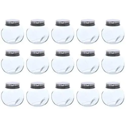 Clear Glass Jar - 15-Pack Mini Slanted Candy Jars with Screw on Lids for Wedding Decoration, DIY, Home, Party Favors, 3.4-Ounce