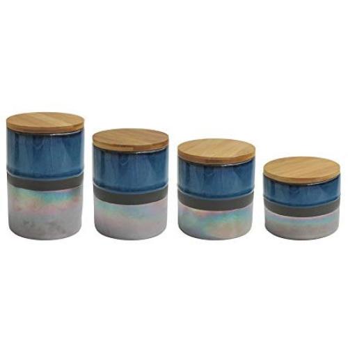 American Atelier 7009-CAN Abingdon Canister Set Ceramic Jars Chic Design w/Airtight Wooden Lids for Cookies, Candy, Coffee, Flour, Sugar, Rice, Pasta, Cereal & More, 4 Piece, Blue/Silver