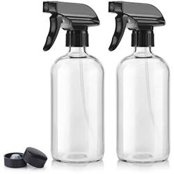 Titanker 2-Pack Spray Bottle, Glass Spray Bottles, Empty Mist Spray Bottle Trigger Sprayer, Refillable 16oz Container for Essential Oils, Cleaning Solutions, Water (Clear)