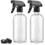 Titanker 2-Pack Spray Bottle, Glass Spray Bottles, Empty Mist Spray Bottle Trigger Sprayer, Refillable 16oz Container for Essential Oils, Cleaning Solutions, Water (Clear)