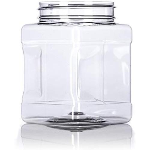PACK of 4 Clear Empty Plastic Storage Holders Jars with Lids - Square Food Grade Air Tight Container with Easy Grip Handles - BPA Free Jar Multi Purpose