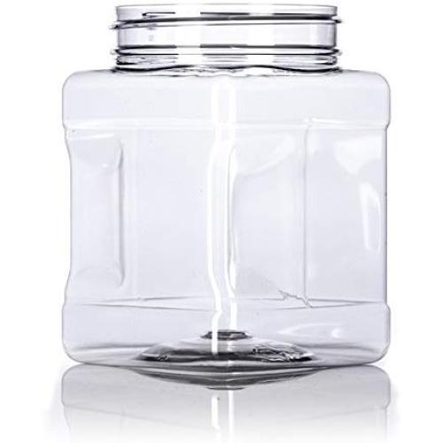 2 BPA Free Jars with Lids PACK of Clear Empty Plastic Storage Holders- Square Food Grade Air Tight Container with Easy Grip Handles - Jar Multi Purpose