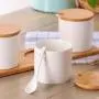 DecentGadget Set of 3 White Ceramic Condiment Jar Spice Pots with Lids Spoons Bamboo Serving Tray Holder for Home and Kitchen Storage (Equal Height) DecentGadget Set of 3 White Ceramic Condiment Jar Spice Pots with Lids Spoons Bamboo Serving Tray Holder for Home and Kitchen Storage (Equal Height)