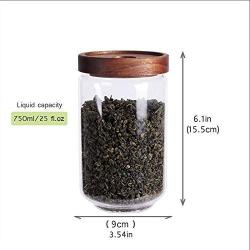 Glass Tea Canister, 25 FL OZ/ 750ml Bulk Food Storage Jar with Airtight Acacia Lid, Glass Food Container for Loose Leaf Tea, Coffee Bean, Weed(6 inch high)