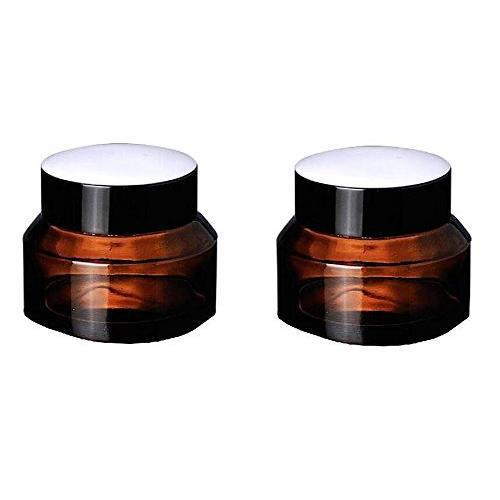 2 PCS Empty Glass Refillable Amber Inclined Shoulder Cosmetic Face Cream Bottle For Makeup Lip Balm Eye Nail Art Jar Pot Containers (50ML / 1.7oz)