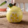 Fruit Shaped Ceramic Sugar Bowl Salt Pot Pepper Storage Jar Seasoning Pot Container Condiment Spice Box Holder with Lid and Spoon (Lemon Pomelo)
